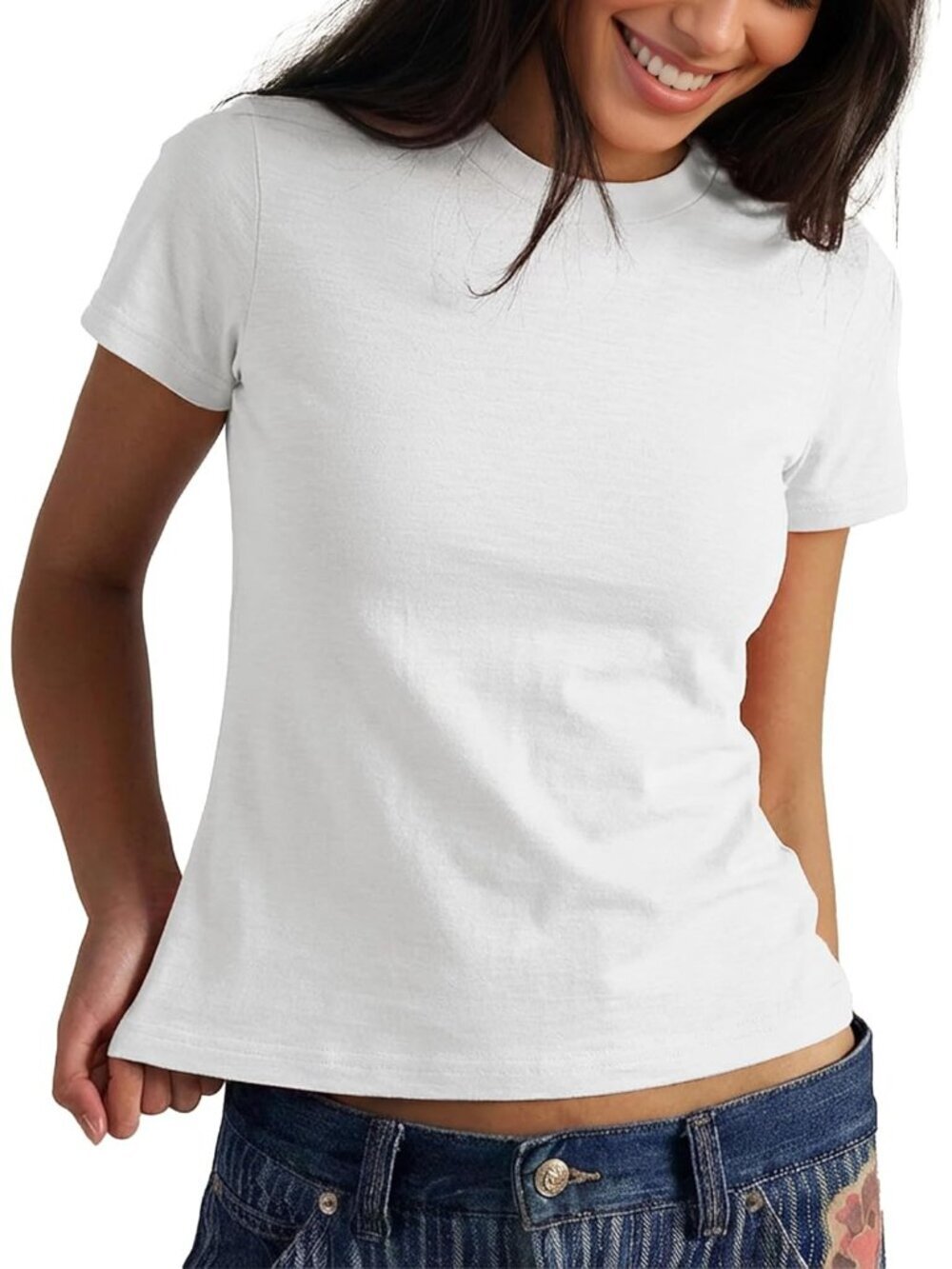 Women's T Shirts White Cotton Short Sleeve Shirt Casual Summer Basic Tees Tops